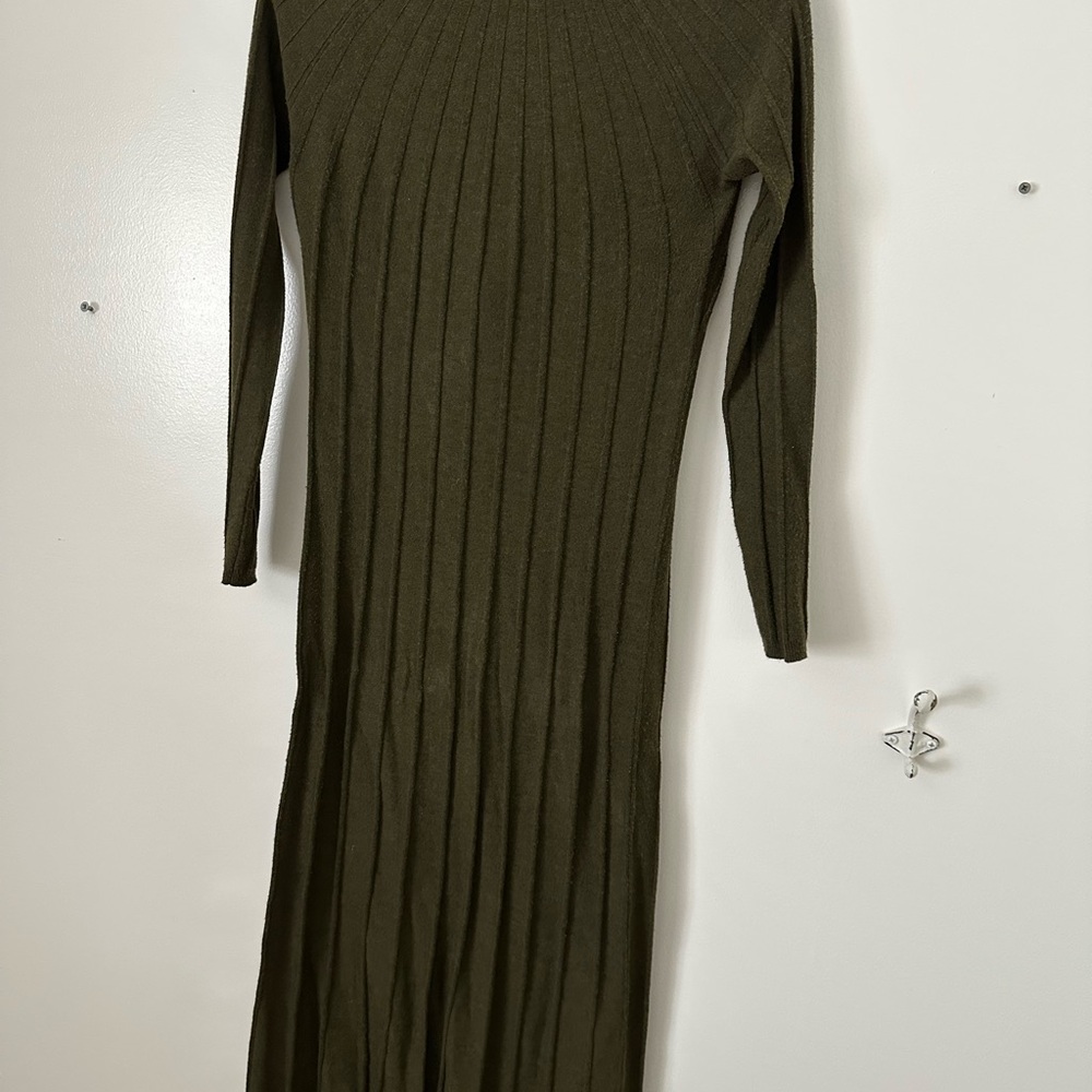Mango Long Sleeve Olive Dress